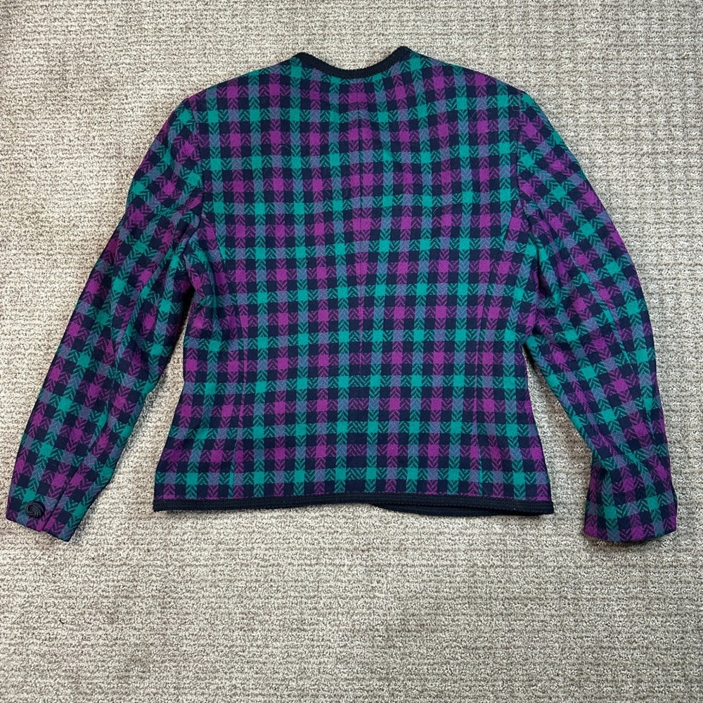 Vintage Pendleton Wool Blazer Jacket Purple Teal Check Plaid Collarless USA 100% - Picture 8 of 8